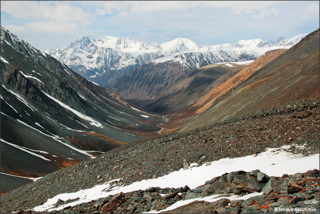 Северо-Чуйский хребет со стоянки под перевалом Костырева в долине Атбажи